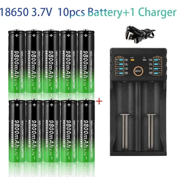 100%18650 Litija Baterijas Gaismiņa 18650 Uzlādējamā Baterija 3,7 V 9800 Mah bateriju + USB Lādētājs