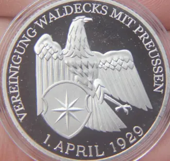 1929 Waldeck Brīva Valsts, kas apvienotas Veimāras 30mm Metāla Monētas Skaida Pārklājumu Piemiņas Monētu Žetona medaļu kolekcija