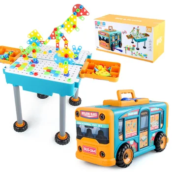 1gb Bērnu Jaunas, Multi-Funkcionālas DIY Samontēti Deformēta Autobusu Divu-in-one Uzglabāšanas Bloku Autobusu Vērpjot Skrūvi Rotaļlietas
