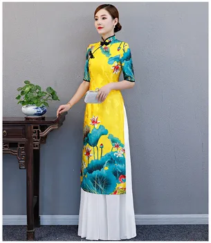 1gb/daudz ķīniešu stilā Ilgi Cheongsam Tradicionālo Puse Qipao Drēbes Sievietēm, Eleganta drukas gara Kleita