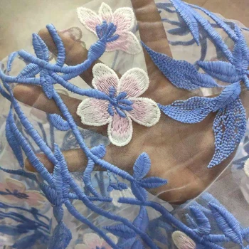 1yard cena 2022 jauno vasaras 3D ziedi, mežģīnes auduma izšūti sieviešu kleita audums