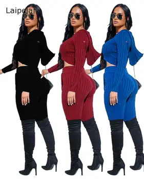 2020 Sieviešu Modes Kapuces Džemperis Divi-Gabals, kas Tukša Vēdera Poga Sexy Gadījuma Top Kapuces Džemperis Komplekts
