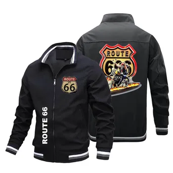 2022 Jaunu Modes Vīriešu Jaka Route 66 Logo Drukāt Bomber Jacket Beisbola Vienotu Motociklu Sacīkšu Kluba Jaka S-5XL