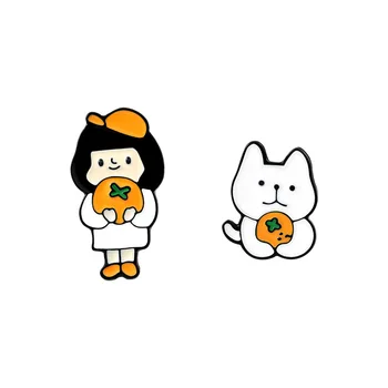 2GAB Salda svaigu apelsīnu meitene formas broša Gudrs kaķis, hugging apelsīnu sakausējuma broša Izsmalcinātu modes aksesuāri