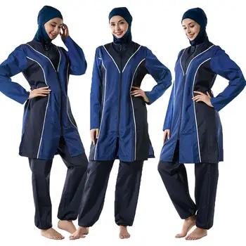 3PCS Sievietes Pilnībā Segtu ar garām Piedurknēm Peldkostīmu Musulmaņu Hijab Peldkostīmi Arābu Burkini Sporta Peldēšanas Beachwear peldkostīms Konservatīvu