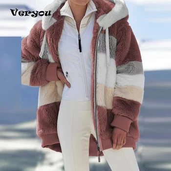 5XL Plus Izmēra Sieviešu Ziemas Mētelis Lielgabarīta Modes Gadījuma Izšūšanas Pleds Drēbes Kapuci Rāvējslēdzēju Dāmas Jēra Matu Mētelis korejiešu