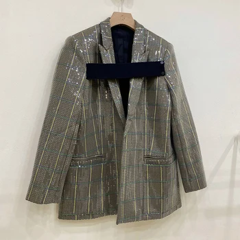 Augstas Kvalitātes Modes Sequin Uzvalks Jaka + Asimetriska Augsta Vidukļa Svārki + Bikses Retro Sequin Iela Valkāt Pusei Uzstādīts Jauns