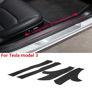 Auto Ādas Sānu Aizmugures Durvis, Palodzes Aizsargcimdus Tesla model3 Slieksni, bārs pedāli anti-solis kick pad auto styling4PCS