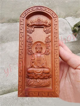 Budistu token, jujube koksnes reljefs, sēžot lotosa Guanyin Budas statuja, Budistu piederumi, Guanyin Bodhisatva token