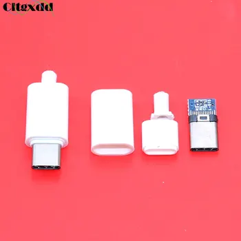 cltgxdd 4 in 1 USB TYPE-C Vīriešu spraudņu komplekts ar vāciņu,balta plastmasas casee USB c tipa uzlādes ligzda saskarnes