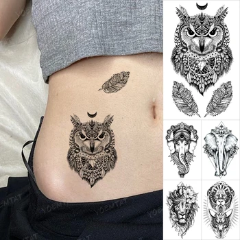 Dzīvnieku Ūdensnecaurlaidīgus Pagaidu Tetovējumu Uzlīmes Pūce Spalvu Zilonis, Lauva, Vīriešu Rokas Pārsūtīt Tetovējums, Body Art Viltus Tatto Sieviete