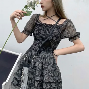 Eleganti Ikdienas Sieviešu Kleitas Puse Īsām Piedurknēm Vintage Sexy Kleitas Ziedu Viens Gabals Kleita korejas Pārsējs Dizains Vasaras 2023