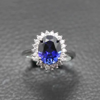 gredzens Princese Diāna S925 sudraba ovāls zils akmens krāsas akmeņi, gredzeni, dakšas Iestatījumu sievietēm