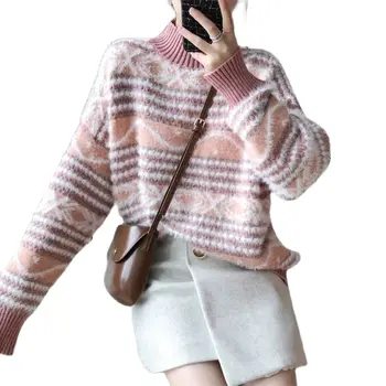 Harajuku Y2k Plus Lieluma Adīti Džemperi, Puloveru, Sieviešu Apģērbs Ziema Ir 2021. Modes Svītrains Džemperis, Džemperi, Sievietēm, Streetwear