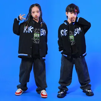 Hip Hop Bērniem, Drēbes ar garām Piedurknēm Mētelis Vaļīgas Bikses Meitenēm Modernā Džeza Deju Kostīms Zēniem Sporta Streetwear Koncerts Apģērbs BL9609