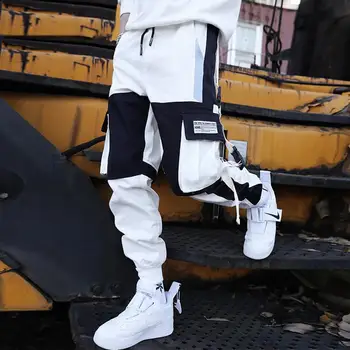Hip Hop Lentes Kravas Bikses Vīriešu Joggers Bikses Vīriešu Streetwear Militārās Bikses 2020. Gadam, Modes Vīrietis Elastīgs Viduklis Elsas Kokvilnas Melna