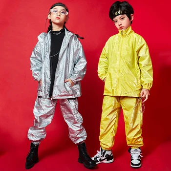 Ir 2021. Bērniem Hip Hop Apģērbu Spilgtu Sudraba Topi, Bikses Ar Garām Piedurknēm Hiphop Uzvalks Zaudēt Džeza Pārkāpj Dejotāju Skatuves Kostīmu Valkāt Murgot