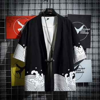 Japāņu Kimono Drukāt Yukata Mētelis Samurai Zaudēt Harajuku Stils Japāna Haori Jaciņa Topi Āzijas Tradicionālo Ķīniešu Krekls, Kostīms