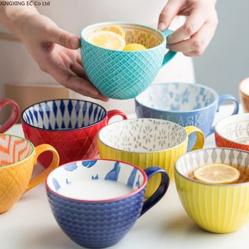 Japāņu stila Personalizētu Keramikas Kausa Mājas Zila Krūze Gudrs Piena Kausa Brokastis Auzu Kausa 400 ml Lielu Jaudu Teacup Handcraft