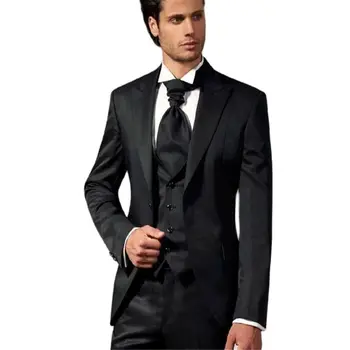 Jaunu Vīriešu Uzvalku Vīriešu Kāzu Uzvalks Melns Atloks Slim Vīriešu Biznesa Uzvalks Pasūtījuma 3 (Jaka + Bikses + Veste)
