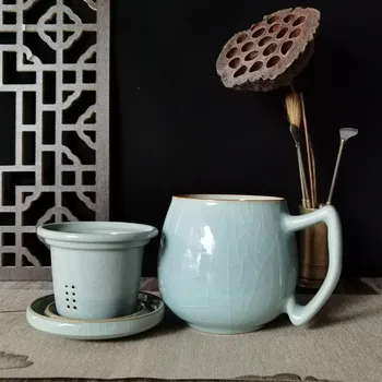 Kafijas Krūze Kauss ar Vāku un Infuser Filtrs 13.5 oz Teacup Keramikas Drinkware Porcelāna Trauki Mikroviļņu krāsns un Trauku mazgājamā mašīna Droši