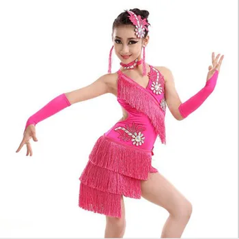 latīņu prakses valkāt bērnu samba rožu sarkana purpura, balts, zaļš seksīga balles kleitas meitenēm latīņamerikas deju tērpi