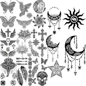 Melnā Mēness Zvaigzne Pagaidu Tetovējumiem Sievietēm, Vīriešiem Kāja TatooRealistic Tauriņš Kolibri Spārnu Spalvu Viltus Tetovējumu Uzlīmes