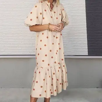 Mini Kleita Stand-up Apkakle Ērti Valkāt Gadījuma Sievietes Polka Dot Print Puse Laternu Piedurknēm Kleita Svētku Pludmales Kleitas