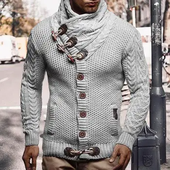 Moderns Vīriešu Jaka Džemperis Raga Pogām, Streetwear Super Mīksts Slim Fit Augsta Apkakle Jaka Džemperis
