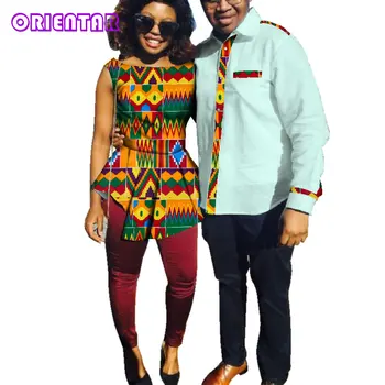 Modes Āfrikas Drēbes par Pāris Vīriešu Krekls ar garām Piedurknēm, Sieviešu Topi bez Piedurknēm T Krekls Ikdienas Saskaņošana Mīļāko Apģērbu WYQ157
