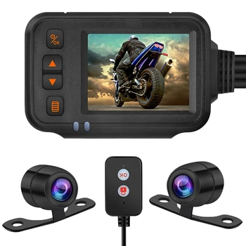 Motociklu Kamera Dash Cam, 2Inch IPS Ekrānu 1080P+720P Dual AHD Velosipēdu Dashcam G-Sensor Stāvēšanas Režīma Braukšanas Ieraksti Melns