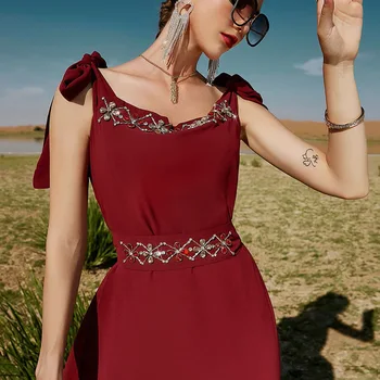 Musulmaņu Sieviešu Modes Kleita Abaya Dubaija Bordo Mežģīņu Piedurknēm-Up Svārki Turcija Kaftan Marokas Islāma Apģērbs Vakarkleitas