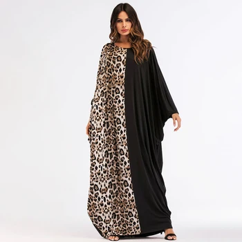 Musulmaņu Ģērbšanās Sieviešu Leopard Trikotāžas Bat Piedurknēm Drēbes Ramadāna Abaya Dubaija Kleitas