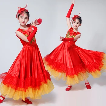 Mūsdienu Bērni spāņu Flamenko Čigānu Svārki spāņu Deju Tērpi Meitenēm Vēršu cīņu Svārki Koris Tautas Deju Kleitas DL4216