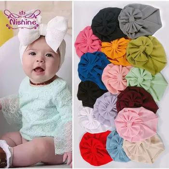 Nishine Tīrtoņa Krāsu Roku Darbs Bowknot Baby Meitenes Turban Cepuri Mīksts, Ērts Zīdaiņu Beanie Caps Loki Cepures Apģērbu Dekorēšana