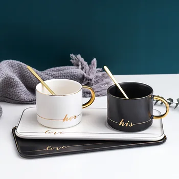 Nordic style zelta keramikas kafijas tasi ar karoti modes vienkārši, tase un apakštase rietumu pārtiku mājas restorāns piena zīmes kauss