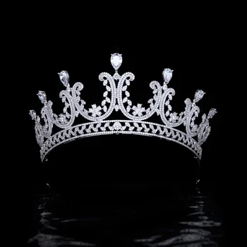 Queen Luxury Elegants Matu Aksesuāri, Līgavas Kāzu Zircon Kāzu Galvassegu Vainagu Modelis Gājienā Catwalk Kronis