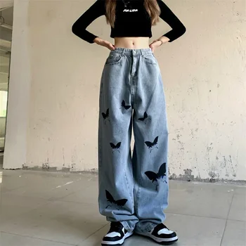 Sieviešu Bikses Streetwear gothic Lielajam Y2K Modes Baggy Hip-hop Harajuku Smieklīgi Zaudēt Taisnas Bikses Sievietēm Jean Streetwear