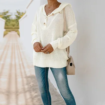 Sieviešu Džemperis Elegants Pogu, V-veida Kakla Džemperis Sievietēm Gadījuma garām Piedurknēm Dāmas Džemperis Rudens Ziemas Biroja Dāma Modes Brīvs