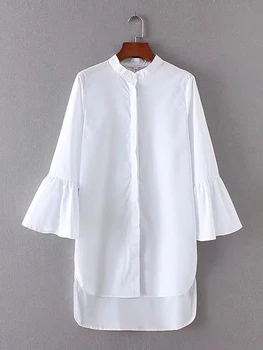 Sieviešu Izlīdzināšanu Piedurknēm Balts Krekls Elegants O-veida kakla Vienotā Krūtīm, Blūzes Garš Tops