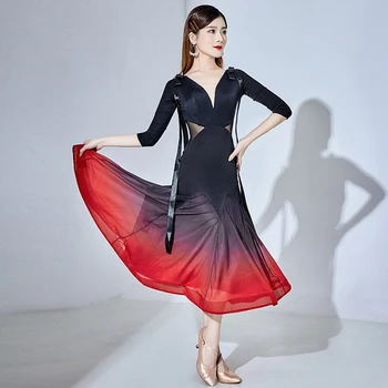 Slīpums Balles Deju Kleita Sievietēm Tango Prakse Dancewear Acs Izšūšanas Gara Kleita Pieaugušo Balles Valsi Dejo Drēbes YS3631
