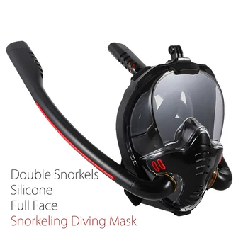 Snorkeling Niršanas Maska Dubultā Trubiņa Caurules Pilnu Sejas Hyperdry Silikona Pieaugušajiem, Peldēšanas Brilles Ūdenssports Rīku Iekārtas