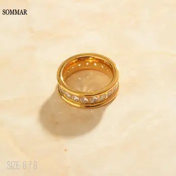 SOMMAR Jaunu Pārdošanas 18KGP Zelta pārklājumu, izmērs 6 7 8 Draudzeni kāzu gredzenu pilna zircon Rotu uz kakla kāzu rotaslietas