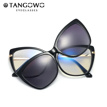 TANGOWO Vintage Cateye Brilles Rāmis Sievietēm Klipu par Zīmola Dizainere Optisko Tuvredzība Polarizētās Saulesbrilles, Recepšu Brilles 95829
