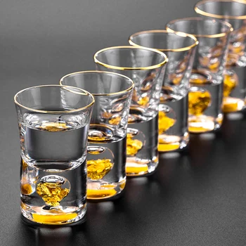 Top Grade Rokasgrāmata Kristāla Shot Stikla Uzbūvēta No Tīra Zelta Goldleaf Alkohols Stiprie Alkoholiskie Dzērieni Ugunsdzēsības Mini Vīna Kausiem Vīna Dalītāju, Dāvanu Kastē