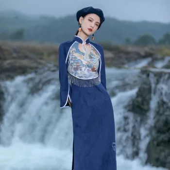Tradicionālā Ķīniešu Stilā Sieviešu Cheongsam Austrumu Puse Sniegumu Deju Kleita Vintage Sānu Spraugas Qipao