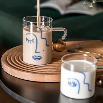 Vienkārši Augstas Borsilikāta DrinkGlass Ūdens Kausa Cute Radošais Mākslas Termiski Izturīga Kafijas Piena Krūze Mājās Apdare, Virtuves Trauki