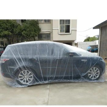 Vienreizējās lietošanas ūdensizturīgs auto lietusmētelis, caurspīdīgas plastmasas vāks auto, lietus, ūdens un nepievelk putekļus