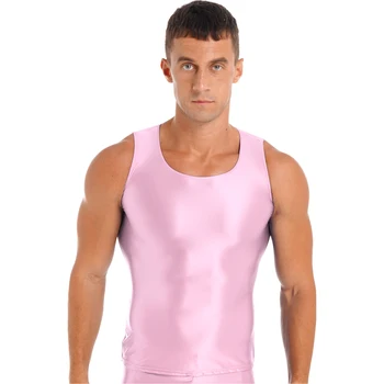 Vīriešu Sexy Spīdīga, Gluda Tvertnes Augšpusē Stretchy Bez Piedurknēm Jogas Sporta Peldkostīmi Sleepwear Crop Topi, Vestes