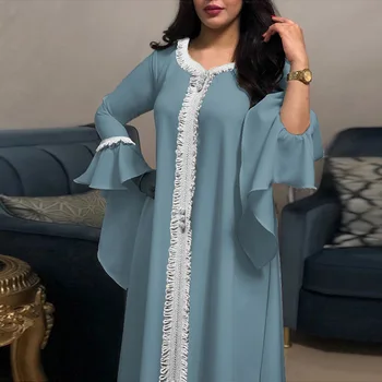 Wepbel Caftan Jalabiya Musulmaņu Sieviešu Tērpu Tuvo Austrumu Musulmaņu Kleita Abaya Malajiešu Savirmot Piedurknēm Zelta Izšuvumi Mežģīņu Kleita